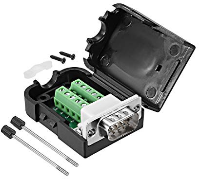 sourcing map D-sub DB9 Breakout Board Connector with Case 9 Pin 2 Row 422 Serial Male Port Solderless Terminal Block Adapter with Thumb Screws