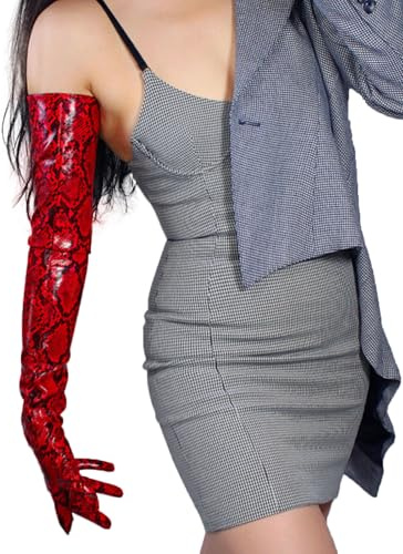 DooWay Latex Long Gloves Shine Leather PU 28 70cm Animal Print Python Snake Women Fashion Gloves