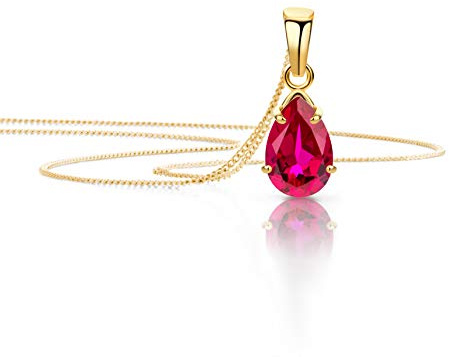 OROVI Schmuck Damen Tropfen Kette Gold mit Ketttenanhänger Edelstein Geburtsstein Rubin/Saphir/Smaragd klassische Halskette aus Gelbgold 9 Karat / 375 Gold Edelstein schmuck