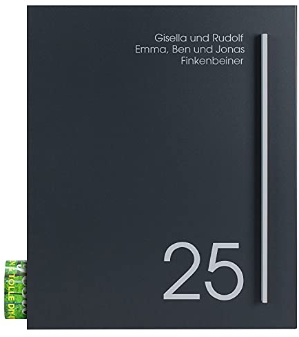Wand-Briefkasten mit Zeitungsfach anthrazit personalisiert MOCAVI Box 110Na, Postkasten mit Hausnummer und Name Edelstahl- Schild, modern, RAL 7016 matt, rostfrei, deutsche Qualität, groß, Din A4
