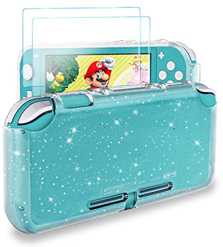 DLseego Coque Compatible avec Switch Lite 2019, Crystal Glitter Bling Étui Souple en TPU Absorption Anti-Rayure Conception pour Switch Lite Case + [2 Pack] Protecteurs D'écran en Verre Trempé