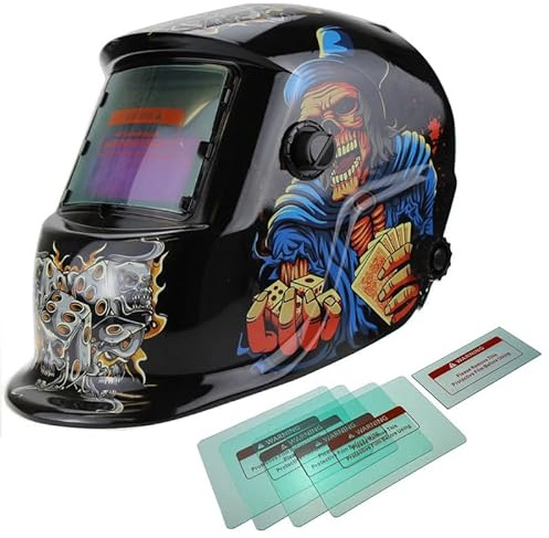 XTRM Casque de soudage à obscurcissement automatique Hi-Tech, homologué CE, fonction d'énergie solaire, équipement de protection professionnel pour soudage TIG, MIG, arc, masque + verres (noir mat)