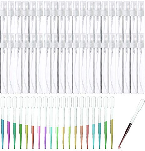 Yopay 80 Pack 10ml Mist Atomizer Glass Spray Perfume Bottles Set, Mini Empty Refillable Clear Glass Perfume Makeup Sprayer Tubes Containers for Travel Party (Including 60 Bottles and 20 Droppers)