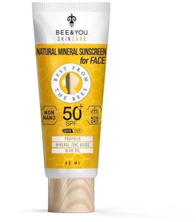 BEE and You SPF 50 Facial Sunscreen, UV Protection, Clear, Sensitive Skin, Mineral Zinc Oxide, Propolis Extract, 100% Natural, Hypoallergenic, 38ml