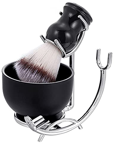 CCbeauty 3 in 1 Rasierpinsel Set für Herren Nylonborsten Halter Rasierständer Edelstahl-Rasierschale Geschenke für Männer Papa