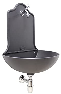 FONDERIA BONGIOVANNI | Fontaine de jardin | Fontaine murale | Modèle Valencia | avec robinet et siphon Laiton | pour maison Jardin | Fontaine d'extérieur| Fontaine de jardin extérieur | Chrome