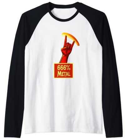 666% Heavy Metal Chip Fork Gesture Devil Horns Hard Rock Raglan Baseball Tee