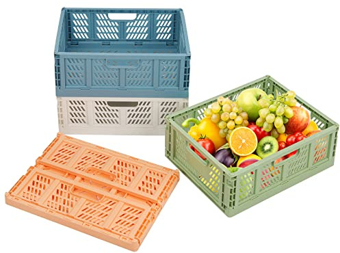 Phyllia Plastic Storage Shelf Baskets Colorful Drawer Organizers 4 Pack Home Kitchen Storage Crate Bin Stackable Food Grocery Container Folding Office Drawer Organiser Transport Box (13.3x10.2x5.1)