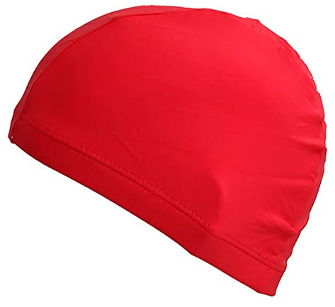 Gorros de natación elásticos cómodos de tela, gorros de baño ligeros para mujeres, hombres y niños mientras nadan rojo