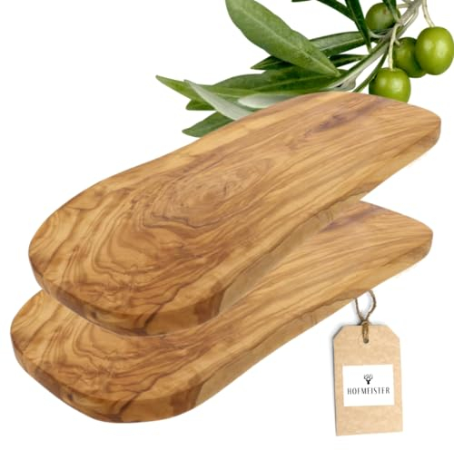 HOFMEISTER® - Juego de 2 tablas de cortar de madera de olivo para cortar, tabla de desayuno, tabla de servir, tabla de madera, forma natural, 40 x 18,5 x 1,5 cm (2 unidades)