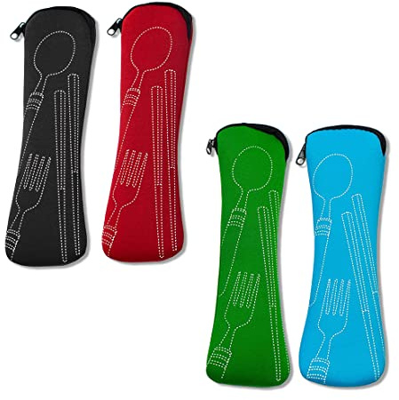 4er-Pack Farbige Bestecktasche Mit ReißVerschluss Bestecktasche, Tragbare Bestecktasche, Leere Bestecktasche, Geeignet FüR Arbeit, Schule, Camping, Reisebesteckaufbewahrung (20 * 6,5 Cm)