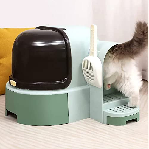 Caja de arena para gatos, caja de arena para gatos con entrada frontal con tapa, bandeja de arena para gatitos cubierta, caja de arena a prueba de olores tipo corredor con cajón de arena que incluye p