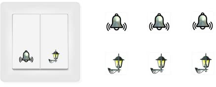 6 pegatinas de interruptor para campanas y luces pegatinas de timbre, símbolo de luz, linterna de jardín (RP22) (20 mm)