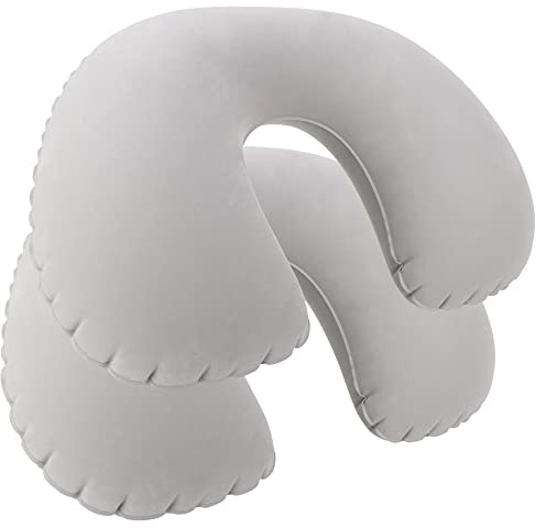 com-four® 2X Reisekissen aufblasbar mit ergonomischer Nackenstütze | Luftkissen für Flugzeug, Auto und Bahn - komfortables Nackenhörnchen zum einfachen Aufblasen