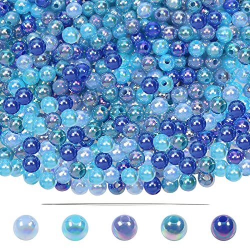 TOAOB 1000 Stück Perlen zum Auffädeln Blau Serie 6 mm Acryl mit Loch Runde | Bastelperlen für DIY Schmuckherstellung Perlen für Armbänder Halsketten Kleidung Basteln