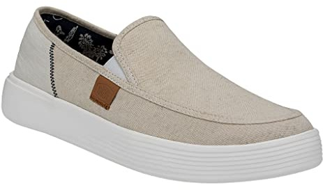 HEYDUDE Sunapee Craft Linen Shoes for Men - Soft-Knit Construction - Slip-on Style - Round-Toe Design White 12 M