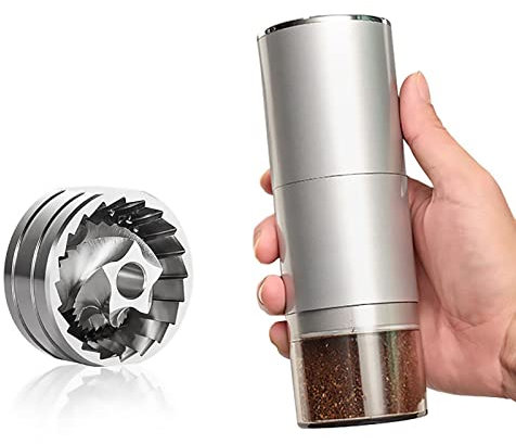 Molinillo eléctrico de café Molinillo eléctrico portátil para café en grano Especias Vainilla con múltiples ajustes de molido USB Recargable Incluye cepillo de limpieza (Plata)