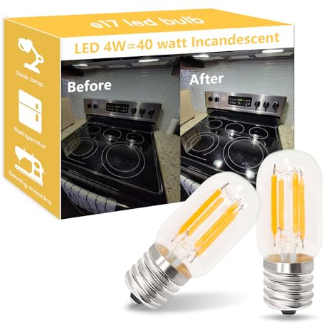 Jensense E17 LED Appliance Bulb for Under Microwave Over Stove Range Hood Bright Cool-Touch Replacement for Halogen/Tungsten Light Bulbs 120V 4W 450LM 5000K CRI90