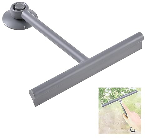 RZMZBY Rasqueta Limpiacristales Ducha,Limpiador de Cristales Baño, Limpiaparabrisas con Gancho para Colgar,Rasqueta Limpiacristales,con suspensión,para Espejo, Baño, Ventana, Piso,Negro y Gris (Gris)