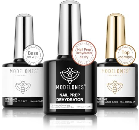Modelones Nail Dehydrator with Gel Top Coat and Base Coat Set No Wipe Diamond Shiny Top Coat Professional Natural Nail Prep Dehydrate Nail Tech Must Haves Prep Kit for Gel Nail Polish