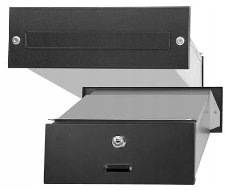 HUW - Stahl Mauerdurchwurf Briefkasten zum Einbau - Tiefe: 16-30 cm - A4 - Korrosionsbeständigkeit - Witterungseinflüsse - 2 Schlüssel Schloss - Einbaubriefkasten - Durchwurfbriefkasten - Schwarz