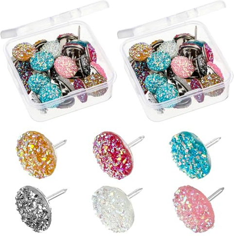 Andibro 60 Stück glänzende Diamant Reißnadeln, glitzernde Strass Reißnägel, bunte Kristall Reißnadeln, dekorative Bling Schreibtisch Accessoires für Wandbehänge, Pinnwand, Karten, Bürodekorationen