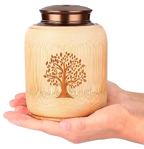 HOOMTREE Moyenne urne pour Cendres humaines en Bambou, urne Souvenir avec Arbre de Vie Motif gravé, urne de crémation Memorial pour Cendres humaines partielles capacité de 83 Pouces Cubes