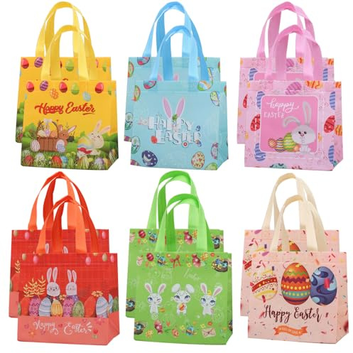12 Stück Non Woven Taschen Ostern,Ostereiersuche-Taschen mit Griffen,Ostern Taschen,Non Woven Taschen Ostern,Tragetasche Vlies,Geschenktüte Wasserdicht,Geschenktüte Wiederverwendbar