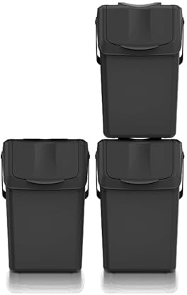 Lot de 3 poubelles KEDEN SORTIBOX 100% plastique recyclé, noir, 75L