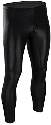 ML-Sport24 Herren Wetlook Leggings Schritt-RV glänzend Stretch Shiny 80% Polyamid 20% Elasthan, L, Schwarz