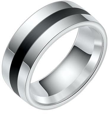 Beydodo Bague pour Homme Acier Inoxydable, Bague Fiancaille Femme Taille 54 Bague Argent Noir Large 7,8mm