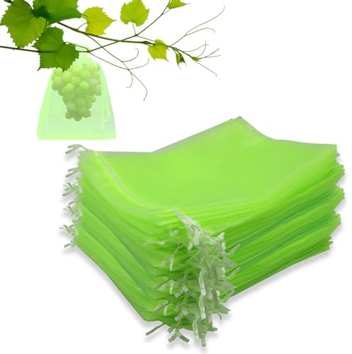 Leeyunbee 100 Stück Traubenschutzbeutel 20x30 cm, Weintrauben Schutzbeutel | Obst Schutzbeutel, mit Zugband, Organzabeutel, Garten Netzbeutel, zum Schutz vor Vögel Wespen Fruchtfliegen Insekten,Hellgrün