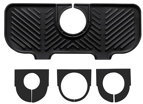 ViWaVee Escurreplatos de silicona, escurridor de platos para grifo, inserto de fregadero debajo del grifo, organizador de estera para esponjas, cepillos, jabón. (Negro)