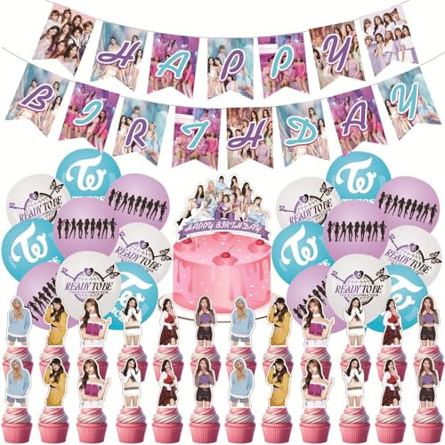 Twice Merch Party Decorations Include Happy Birthday Banners, Cake Toppers, Cupcake Toppers, Balloons