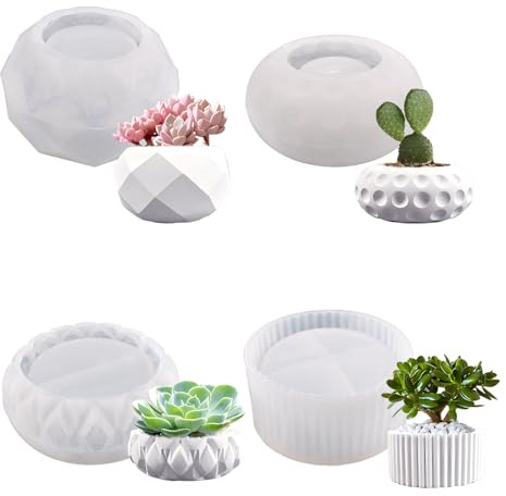 quiodok 4 Stück Silikon Gießform Blumentopf Selbstgemachte Silikonform | Blumentopf Gießform DIY Silikonform Vase Gießformen für Beton Gießformen Für DIY Blumentopf Formen