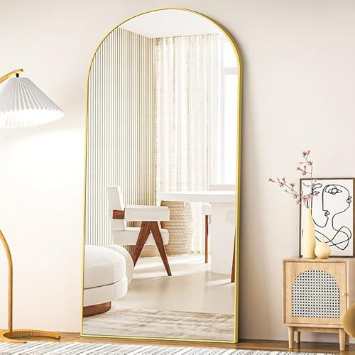 COFENY Bogen Ganzkörperspiegel, 192 × 85 cm Standspiegel mit Goldrahmen, Groß Wandspiegel zum Stehen, Anlehnen oder Hängen, Bodenspiegel für Schlafzimmer, Wohnzimmer