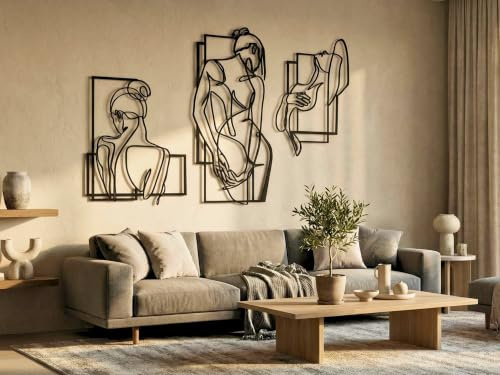 VAILLA Wand Deko Line Art Holz 3D – Wandbild Schlafzimmer Wohnzimmer Büro | MDF Sperrholz, Lasergeschnitten, Gesichter Linienkunst, 5 Größen, Schwarz Silber, personalisierbar, Eingang Esszimmer Büro