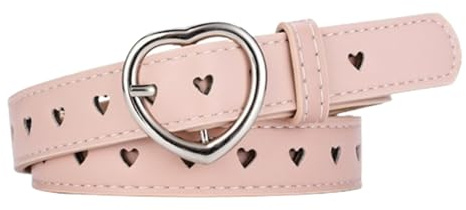 JAMAKALA Girls belt Kids Belt, Cute Heart Elastic Belt PU Leather Belt, Adjustable Stretch Belt with Heart Buckle, Fashion Waist Belt Skinny Belt for Boys Girls Dress Pants Jeans (Pink)