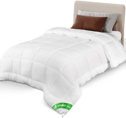 vounot® Couette Légère 200GSM 155x200 cm Couette Tempérée en Microfibre Couverture Douce avec Rembourrage Moelleux Couette Respirante Certifiée Oeko-Tex Blanc
