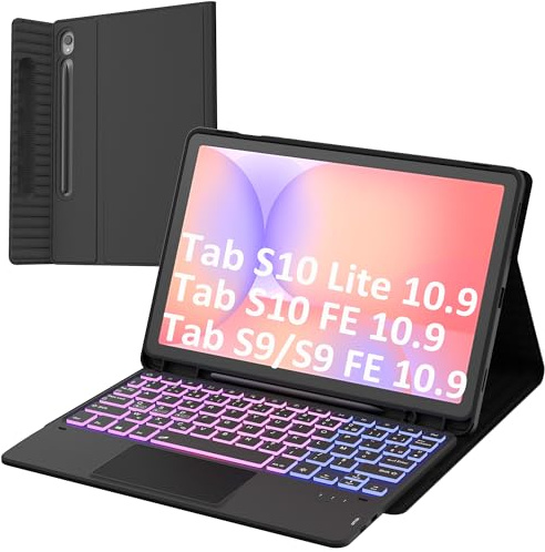 Coque Clavier Pour Samsung Galaxy Tab S10 Lite S10 FE/S9 FE/S9 10.9: Clavier RéTroéClairé 7 Couleurs Pour S10Lite Tablet 2025 - Claviers Azerty Français Sans Fil DéTachable Avec Support De Stylet