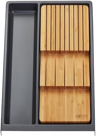 ORGA-BOX Inserto multiuso SEPARADO grigio ardesia a grana individuale (300 x 474 x 51 mm) 40 cm di larghezza dell'armadio con inserto per coltelli in bambù per 9 coltelli