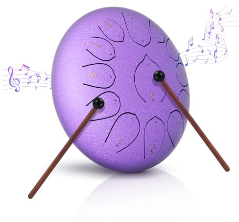 Zungentrommel, Sunowl 12 Zoll 13 Tones Steel Tongue Drum C-Dur, Mini Stahlzungentrommel für Kinder Erwachsene Anfänger, Handpan Steel Drum für Meditation, Musikerziehung, Yoga, Klangheilung (Purple)