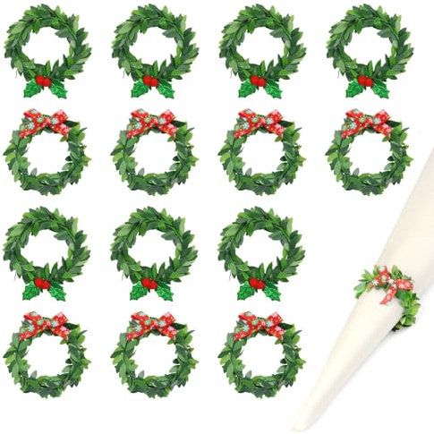 18 Pezzi Portatovaglioli Natalizio 5 cm Aanelli per Tovaglioli Natalizi con Bacche Rosse Inchino per Natale Ringraziamento Capodanno Nozze San Valentino Tavolo Anello Tovagliolo