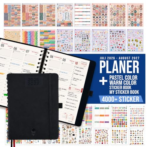 colortouch Terminplaner 2026 2027, Kalender A5, Wochenplaner mit Softcover Ringbuch, 30 Minuten-Intervalle Planer mit 2 Blatt Aukfleber auf Deutsch 14 Monate Planer (Juli 26-Aug 27)