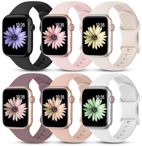 6-pack remmar kompatibla med Apple Watch-rem 38 mm 40 mm 41 mm 42 mm 44 mm 45 mm 46 mm 49 mm, mjukt silikon sportband för iWatch rem serie 11 10 9 8 7 6 5 4 SE Ultra 3 2 2 kvinnor män