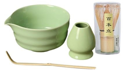 Set da tè Matcha in ceramica giapponese, set da 4 pezzi di alta qualità, con frusta, sontuoso scodella da tè, pennello per tenere macinino e sezionare la tavolozza, spugnetta soffice, doccia di