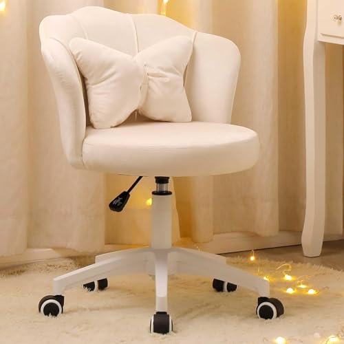 ALEAVIC Bürostuhl Ergonomisch, Drehstuhl Höhenverstellbar, Schminkstuhl drehbar mit Rollen, Homeoffice Stuhl, Schreibtischstuhl für Arbeitszimmer, Schlafzimmer, Samt (Weiß)