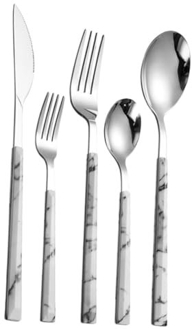 DECHOUS Edelstahl Gabeln Löffel Set Marmor Griff Küche Besteck 5-stück Geschirr Kit