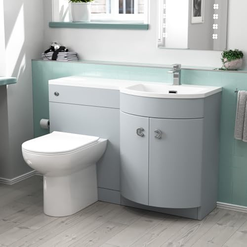 Nes Home Matte Grey 1100mm Right Hand Sink Combination Vanity Unit & BTW Toilet