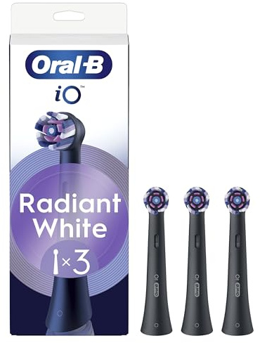 Oral-B Testine di Ricambio iO Series Radiant White Black, 3 testine rotonde originali per Spazzolino Elettrico, rimozione della placca, per lo sbiancamento dei denti